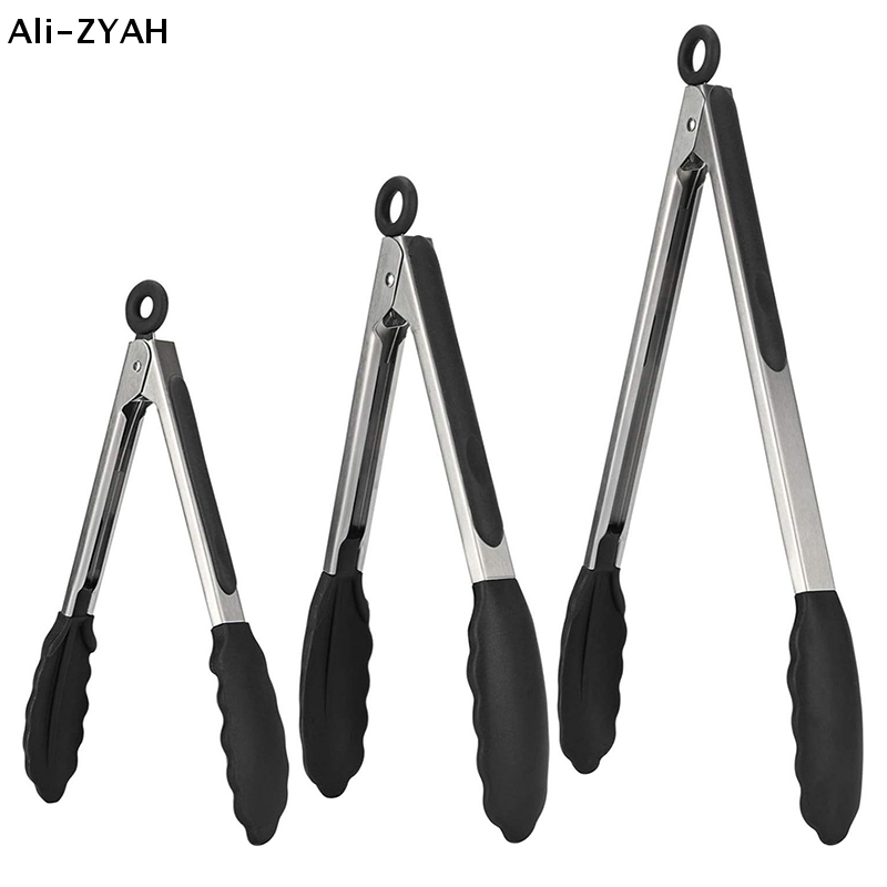 Kitchen Zain - 【ZA】Silicone Tongs Kitchen Steel BBQ Non-Stick